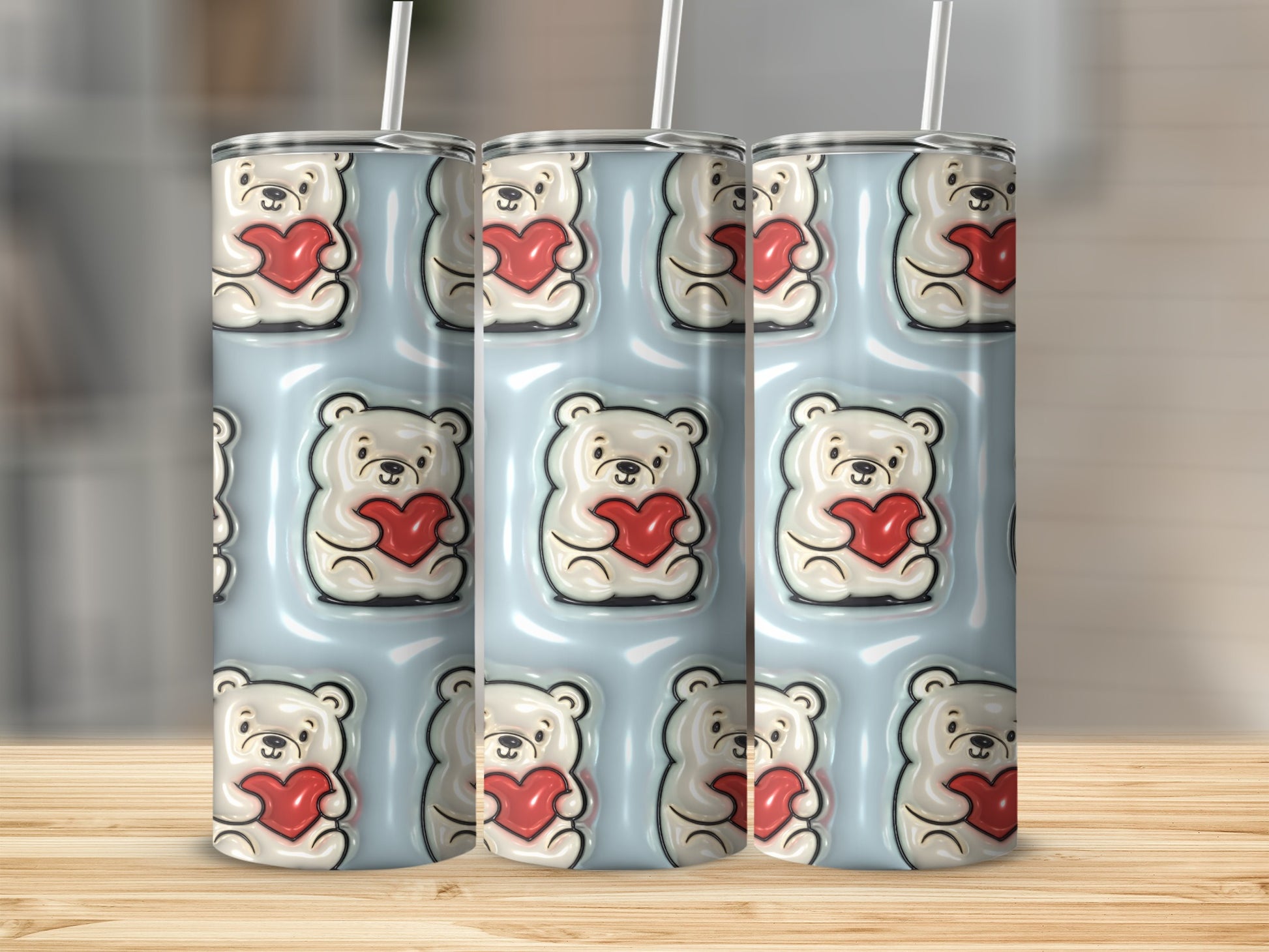 Cute Bear Tumbler with Heart Design Accessories