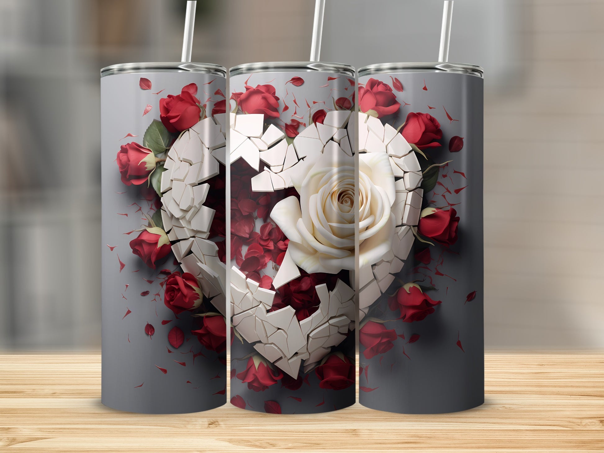 Broken Heart Floral Design Rose Petals Tumbler Cup