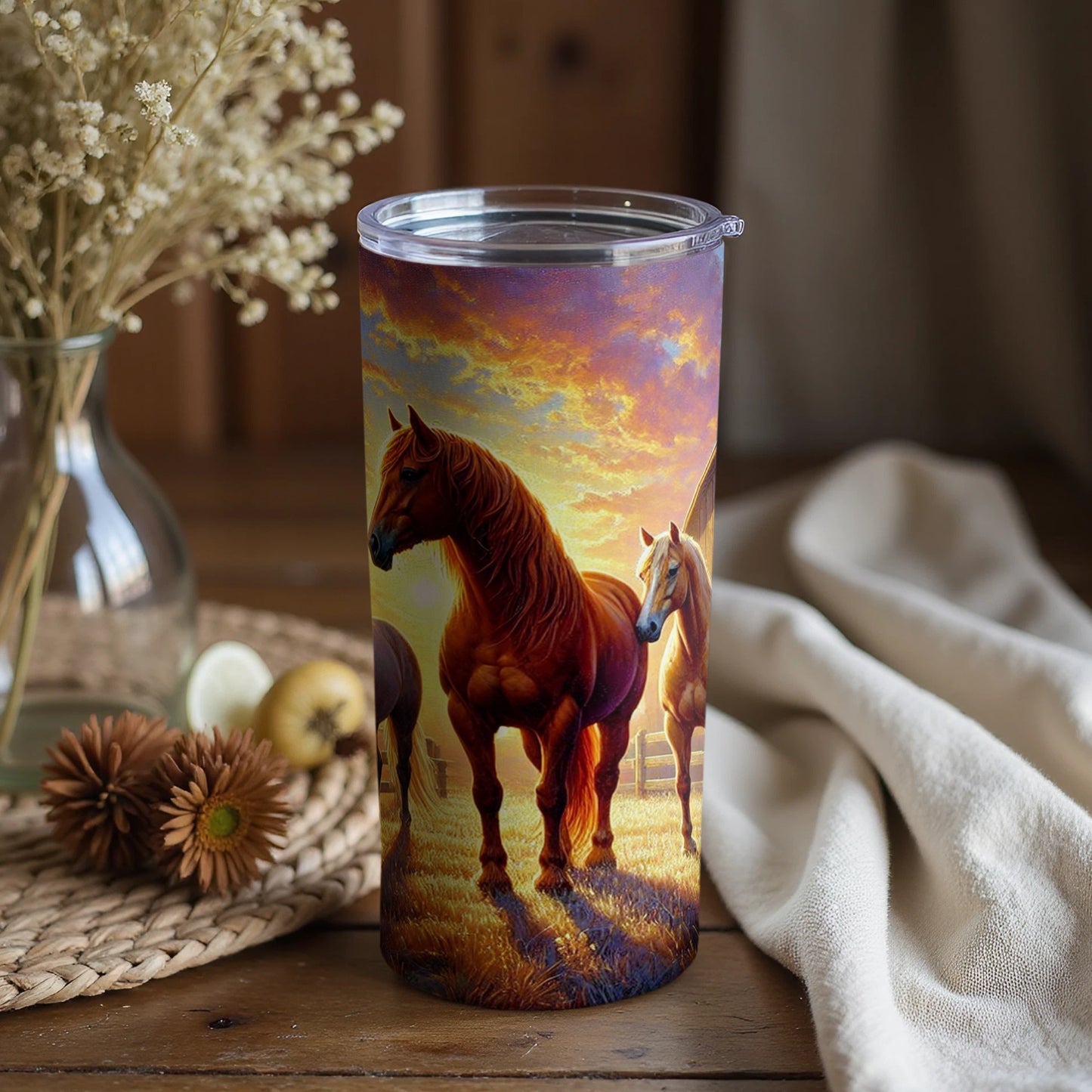 Stunning Horse Sunset Design Tall Tumbler Cup