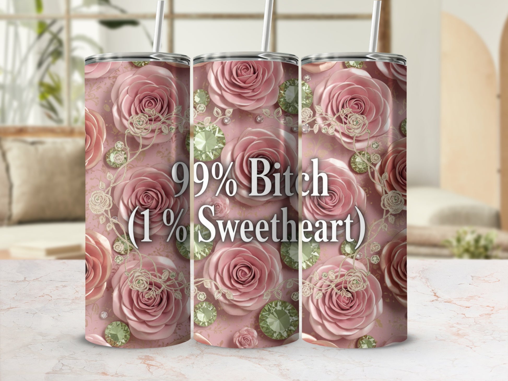 99% Bitch 1% Sweetheart Floral Design Tumbler