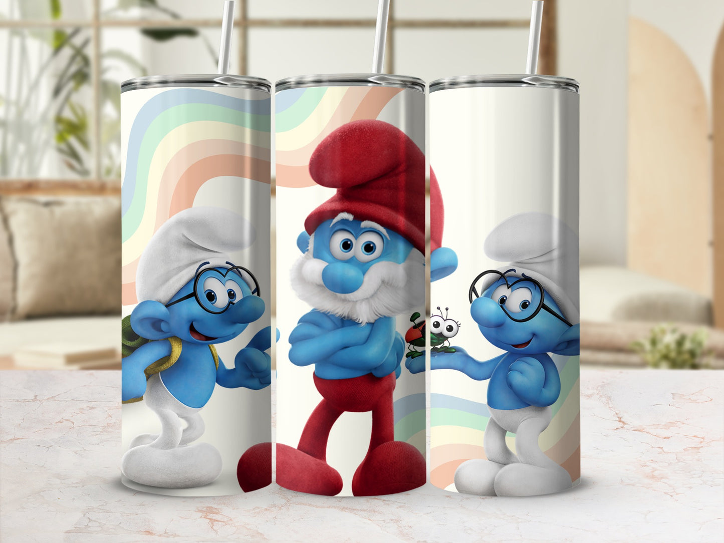 Cute Smurfs Characters Stainless Steel Tumbler Set