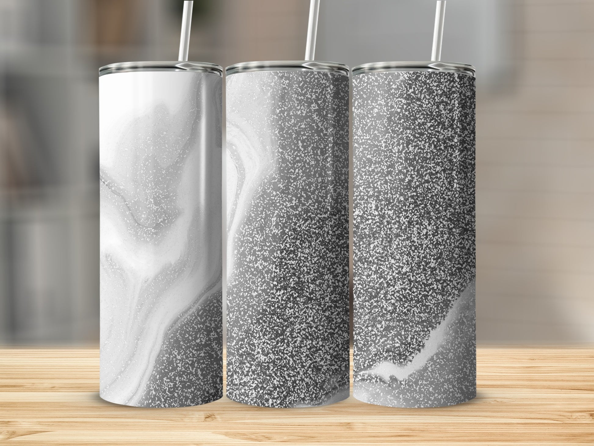 Elegant Marble and Glitter Tumbler Set for Stylish Beverage