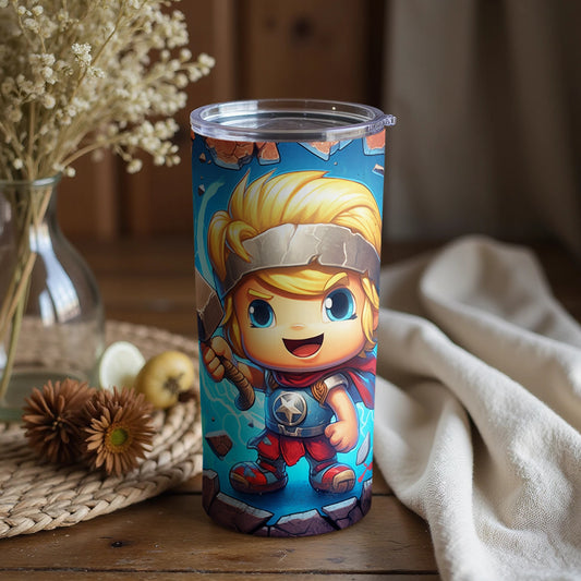Adorable Cartoon Hero Illustration on Tumbler Product