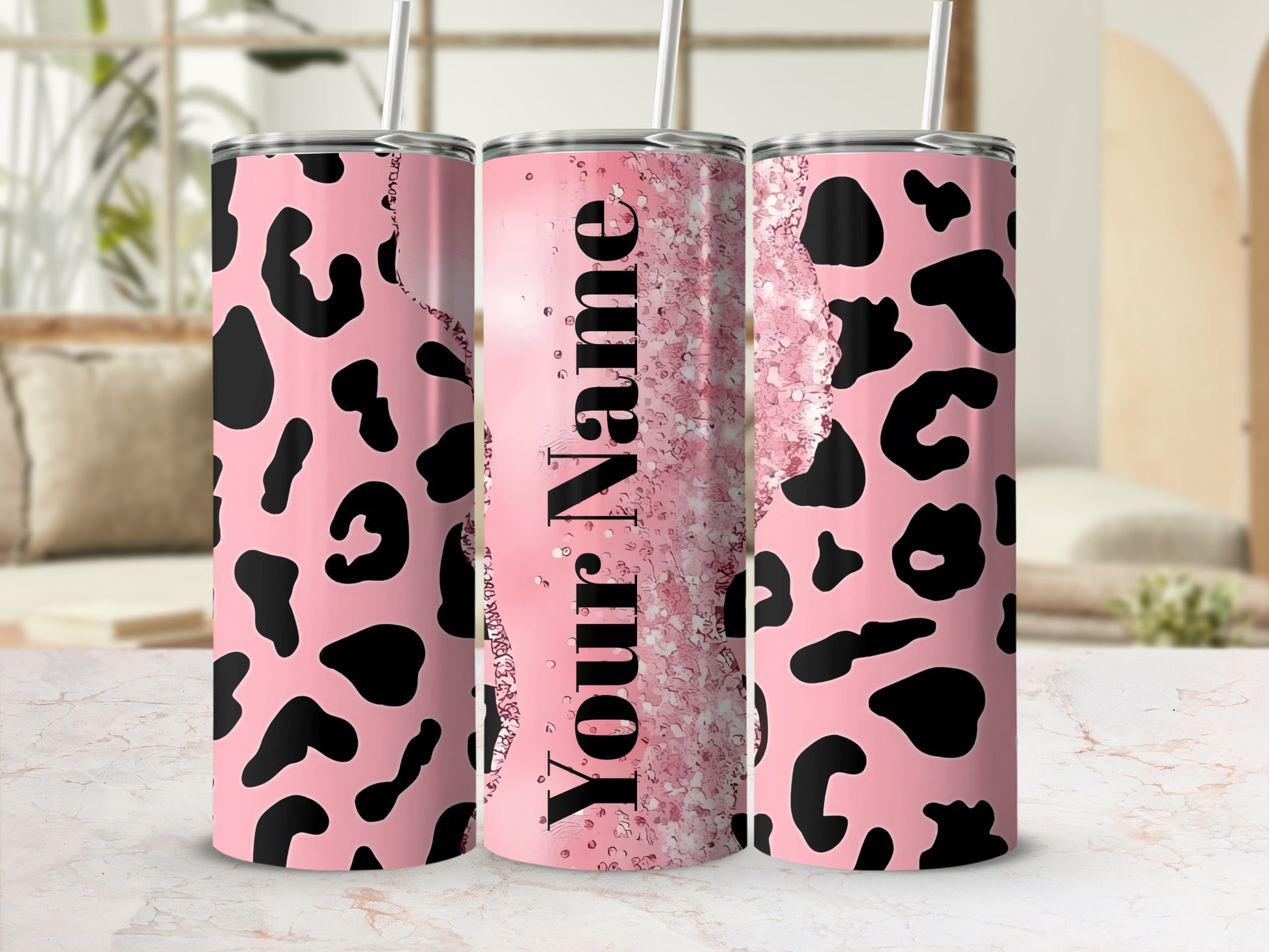Personalized Pink Leopard Print Tumbler Cup with Your Name