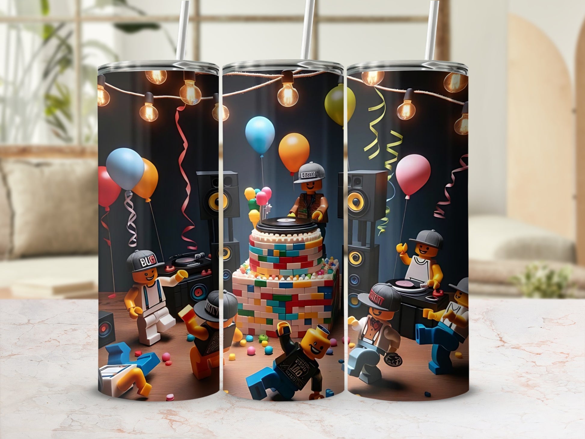 Colorful Block-Themed Party Scene Tumbler