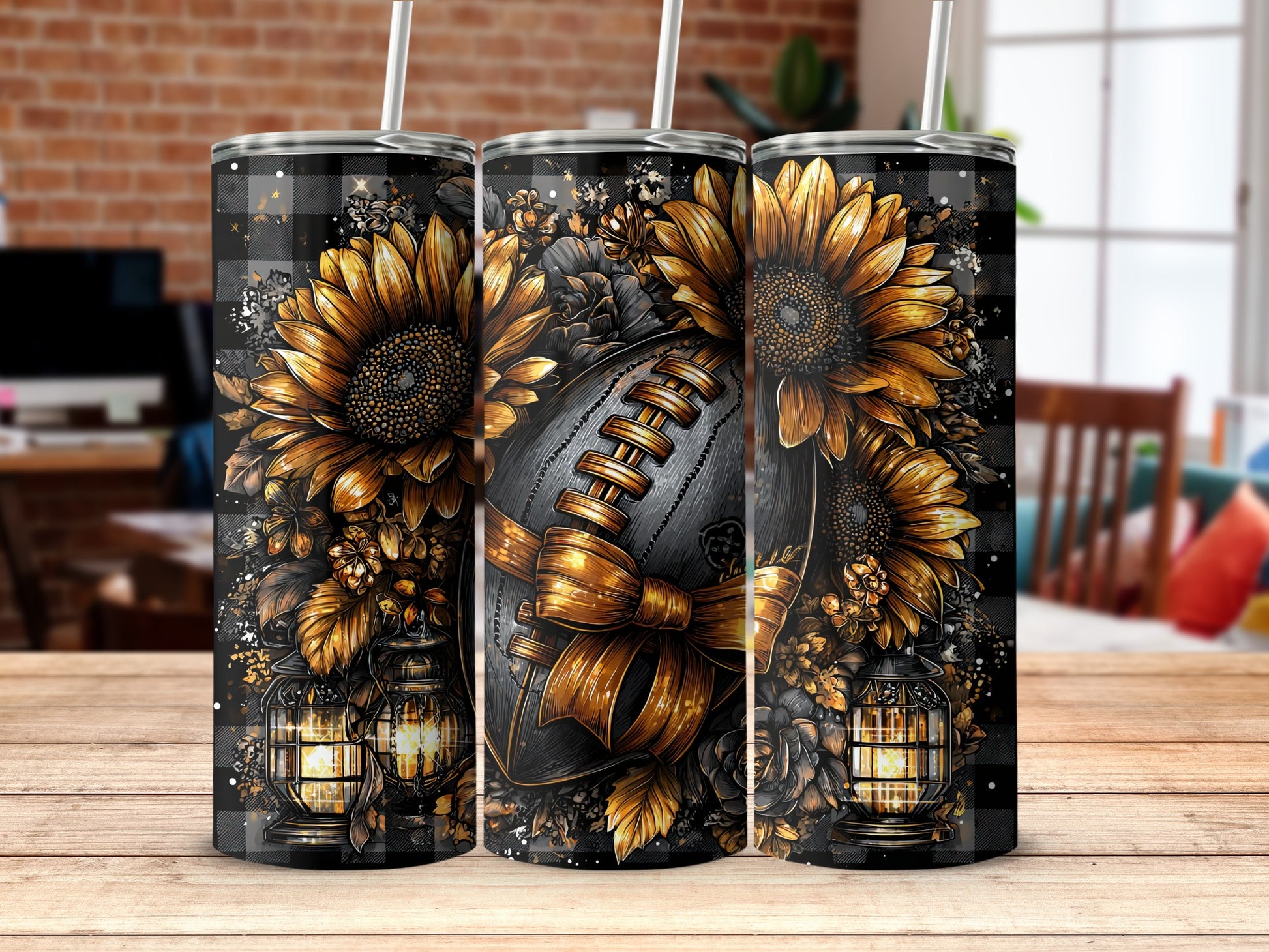 Sunflower Football Tumbler with Intricate Art Design