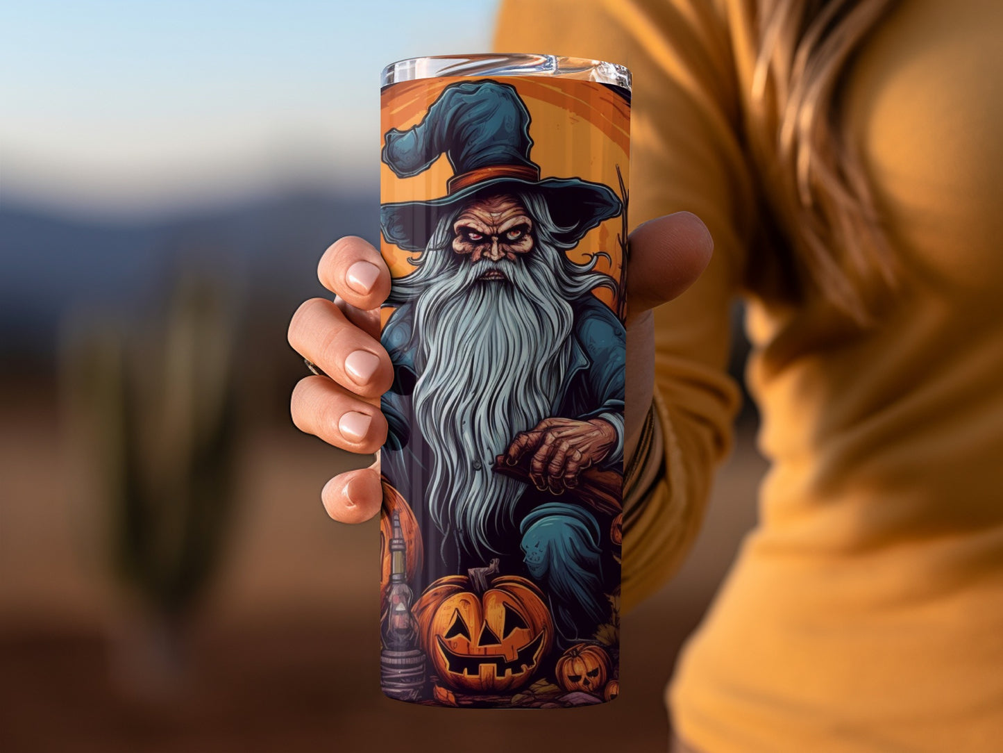 Halloween Wizard and Pumpkins Tumbler for Festive Fun