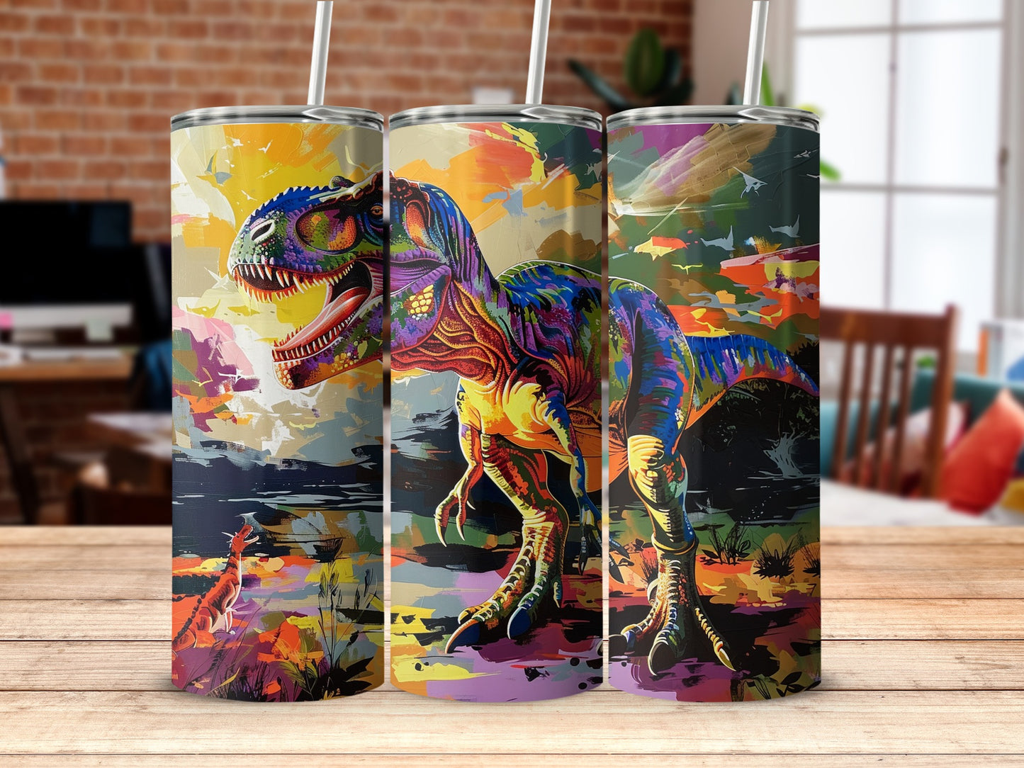Vibrant Dinosaur Abstract Tumbler Art Colorful Jurassic product type