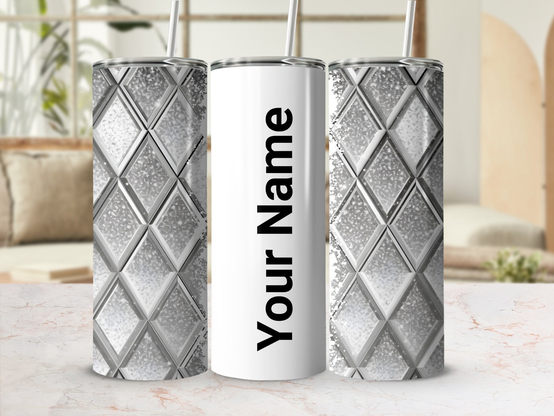 Custom Diamond Pattern Personalized Tumbler