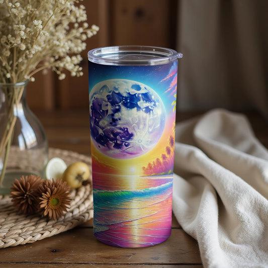 Vibrant Moonlit Beach Scene Insulated Tumbler