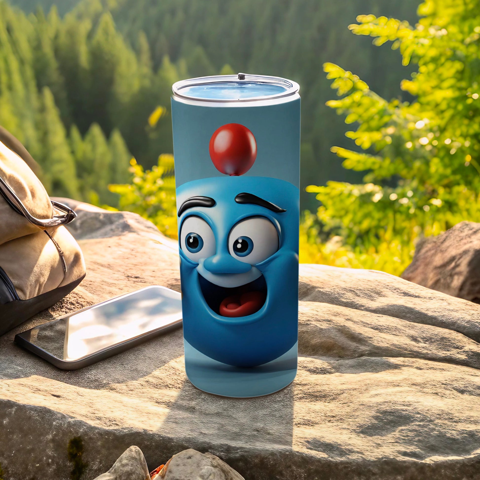 Happy Blue Character Tumbler With Red Ball Design
