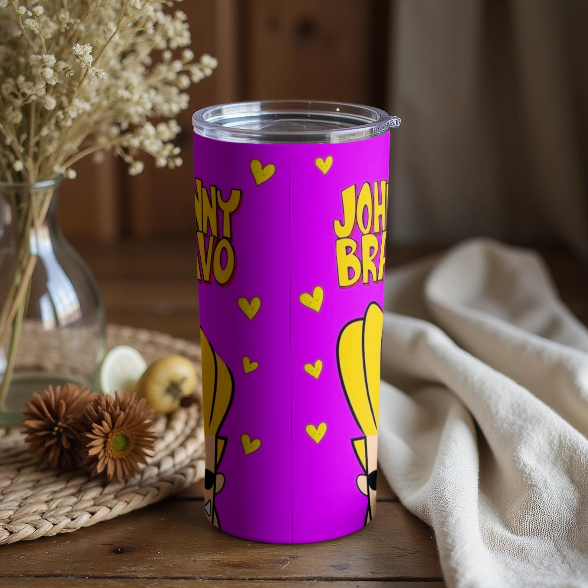 Johnny Bravo Pink Tumbler with Cartoon Print