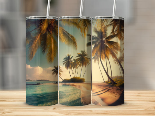 Tropical Beach Sunset Scene Insulated Tumbler