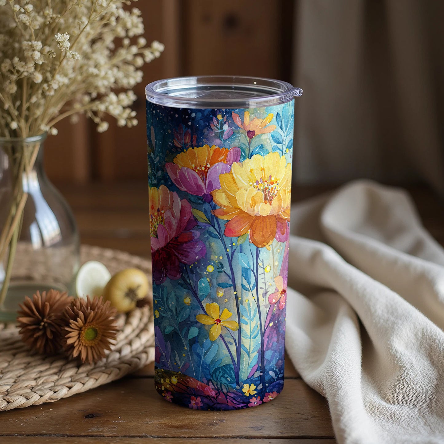 Vibrant Floral Artwork Insulated Tumbler for Beverages