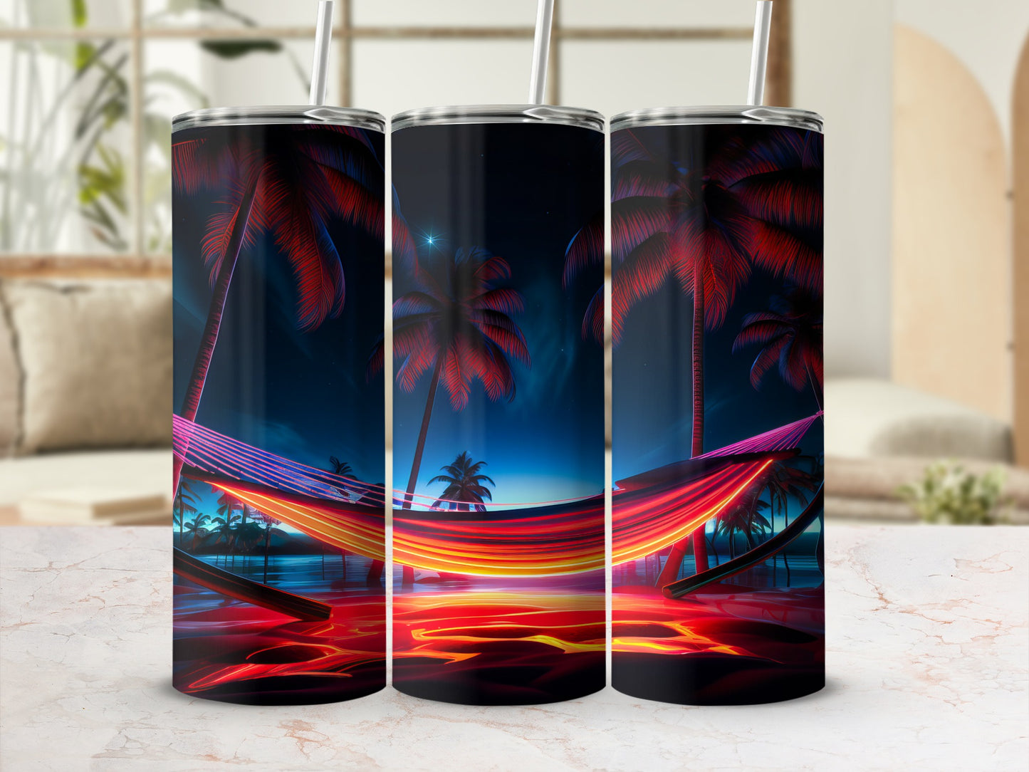 Tropical Paradise Hammock Design Tumbler Cup
