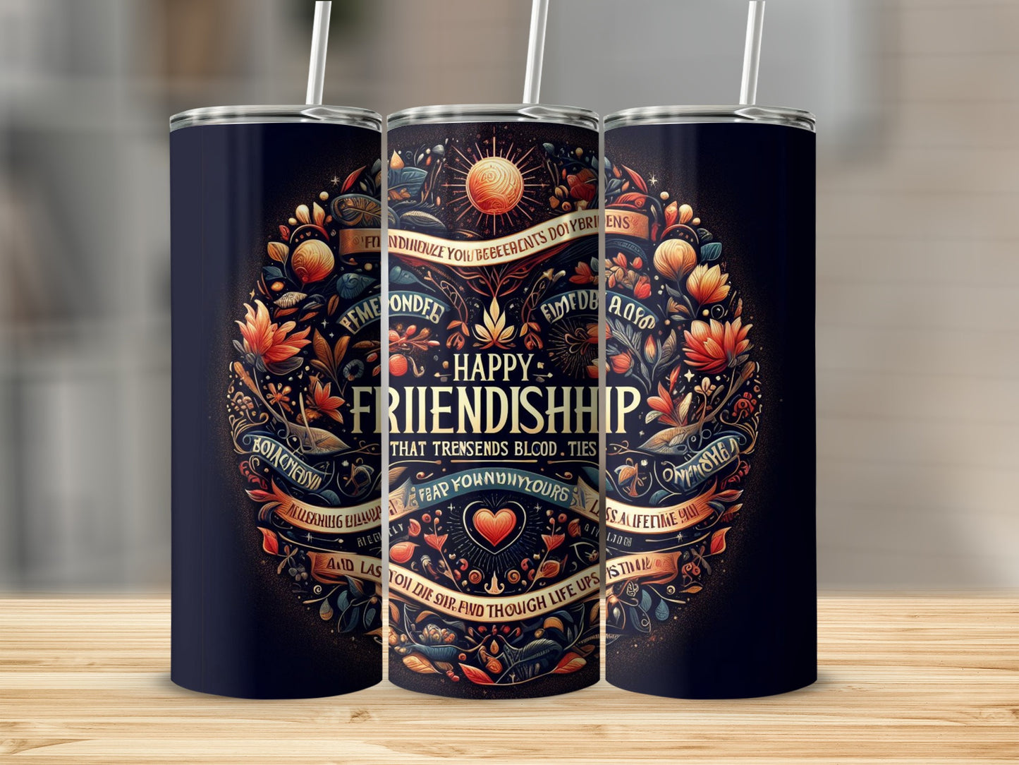 Happy Friendship Tumbler with Floral Design and Quote