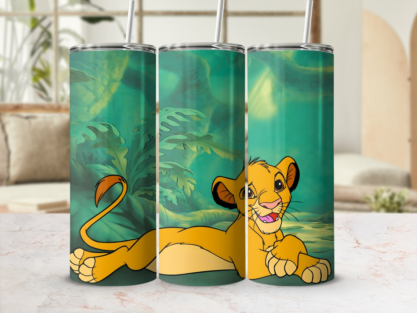 Cute Simba Tropical Design Insulated Tumbler Set