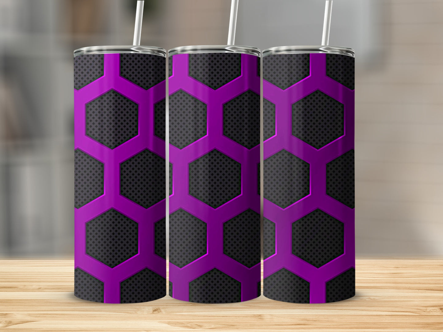 Purple Hexagon Black Patterned Background Design Tumblers