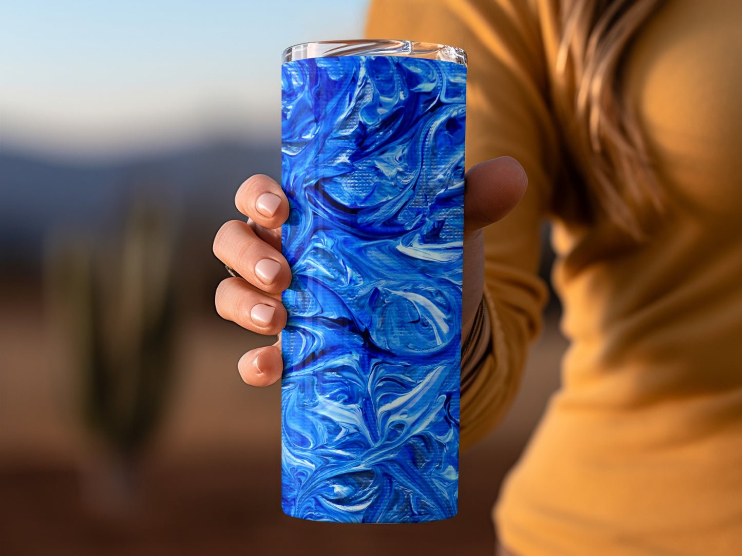 Blue And White Acrylic Paint Swirl Design Pattern Tumblers