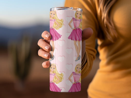 Barbie Pattern With Hearts in Pink Dress Elegant Tumblers