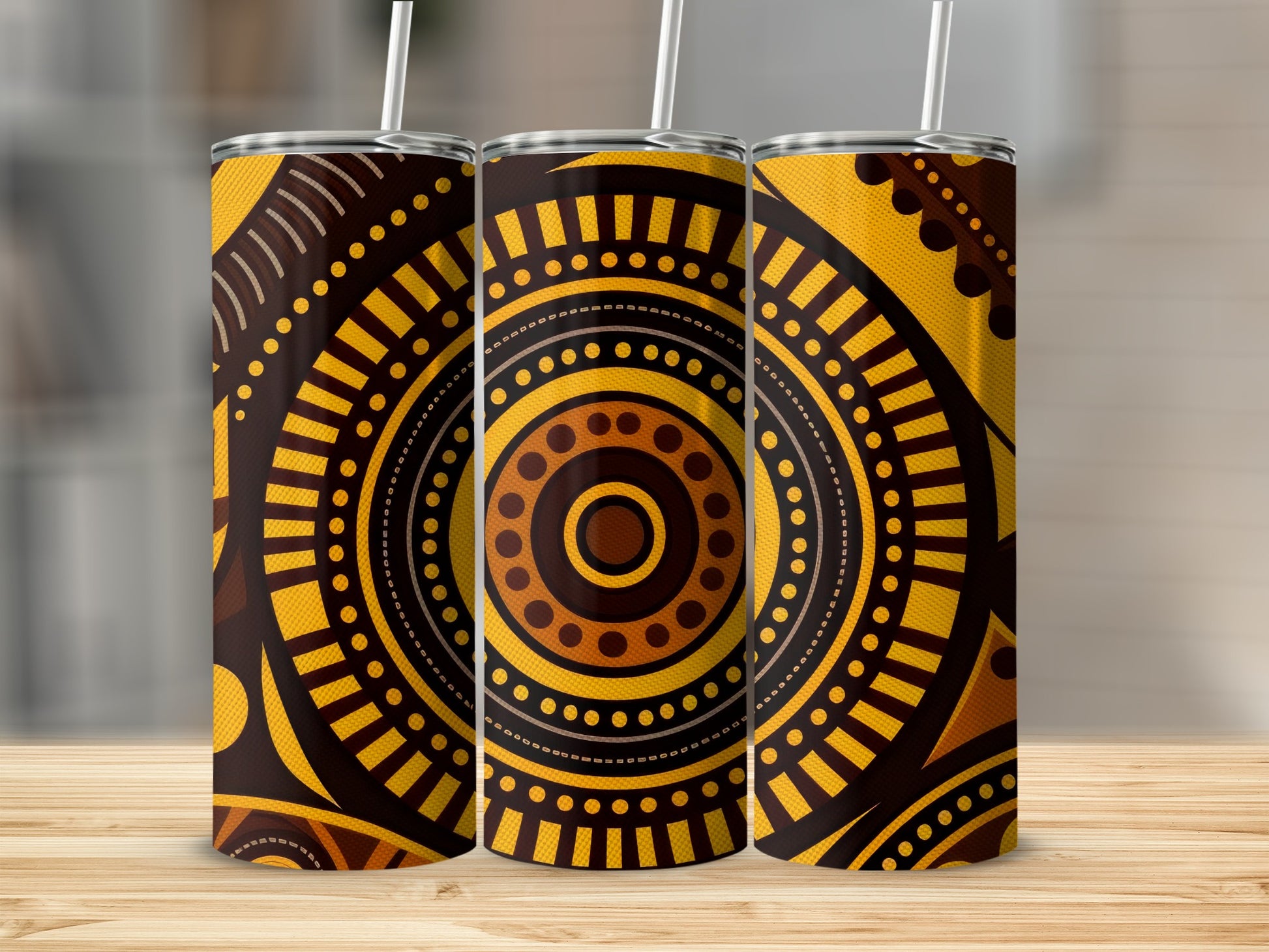 Tribal Pattern Insulated Tumbler with Straw Travel Mug