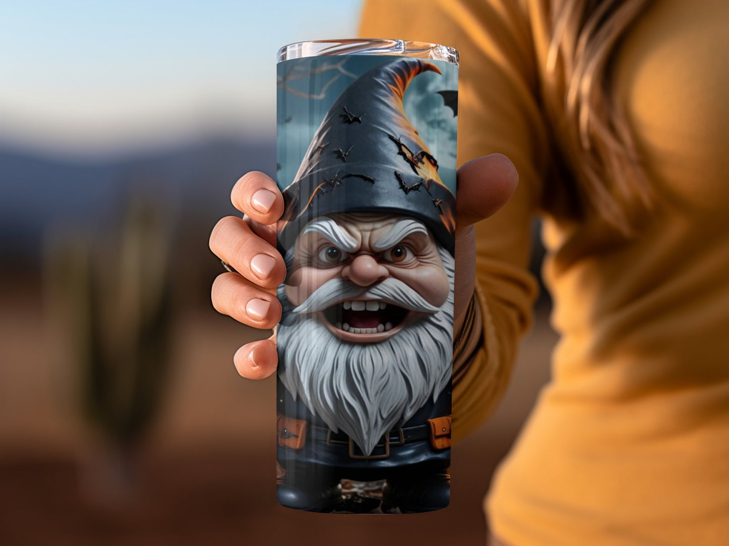 Halloween Wizard Gnome with Bats Travel Tumbler