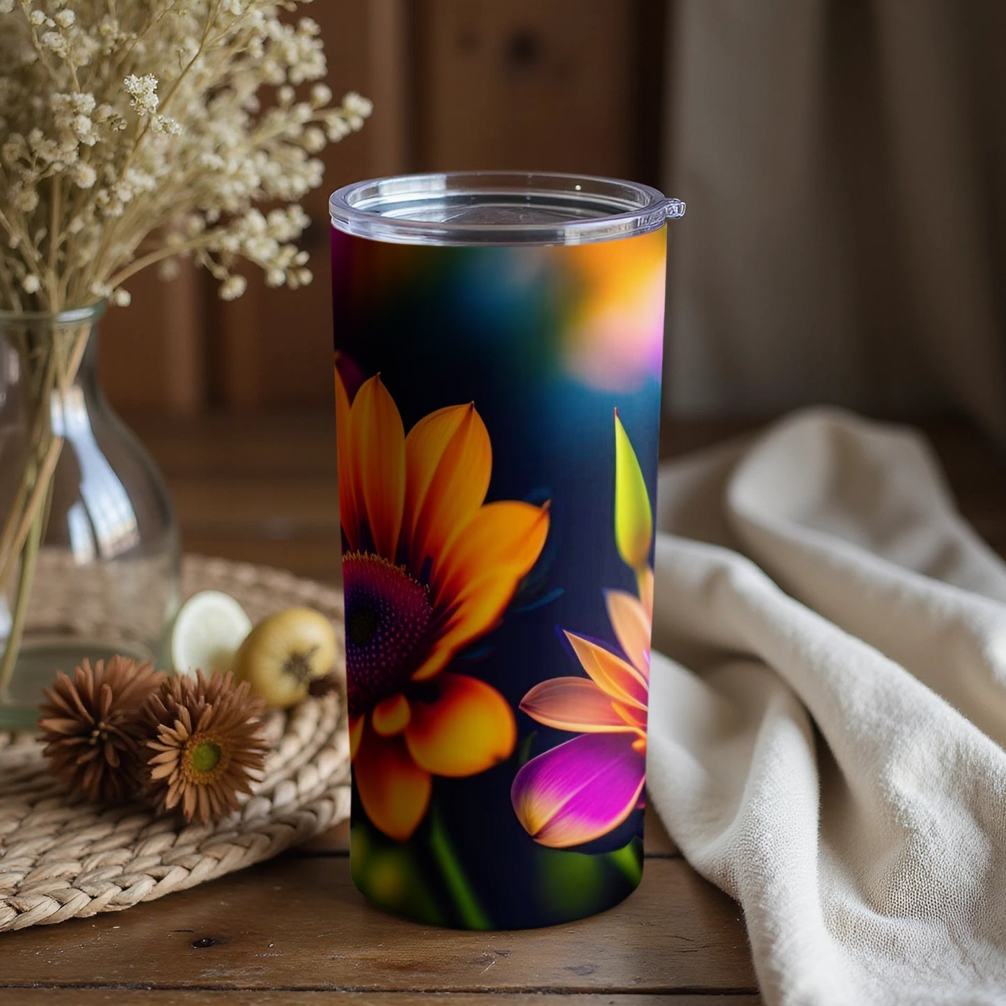 Vibrant Floral Print Insulated Tumbler for Drinks