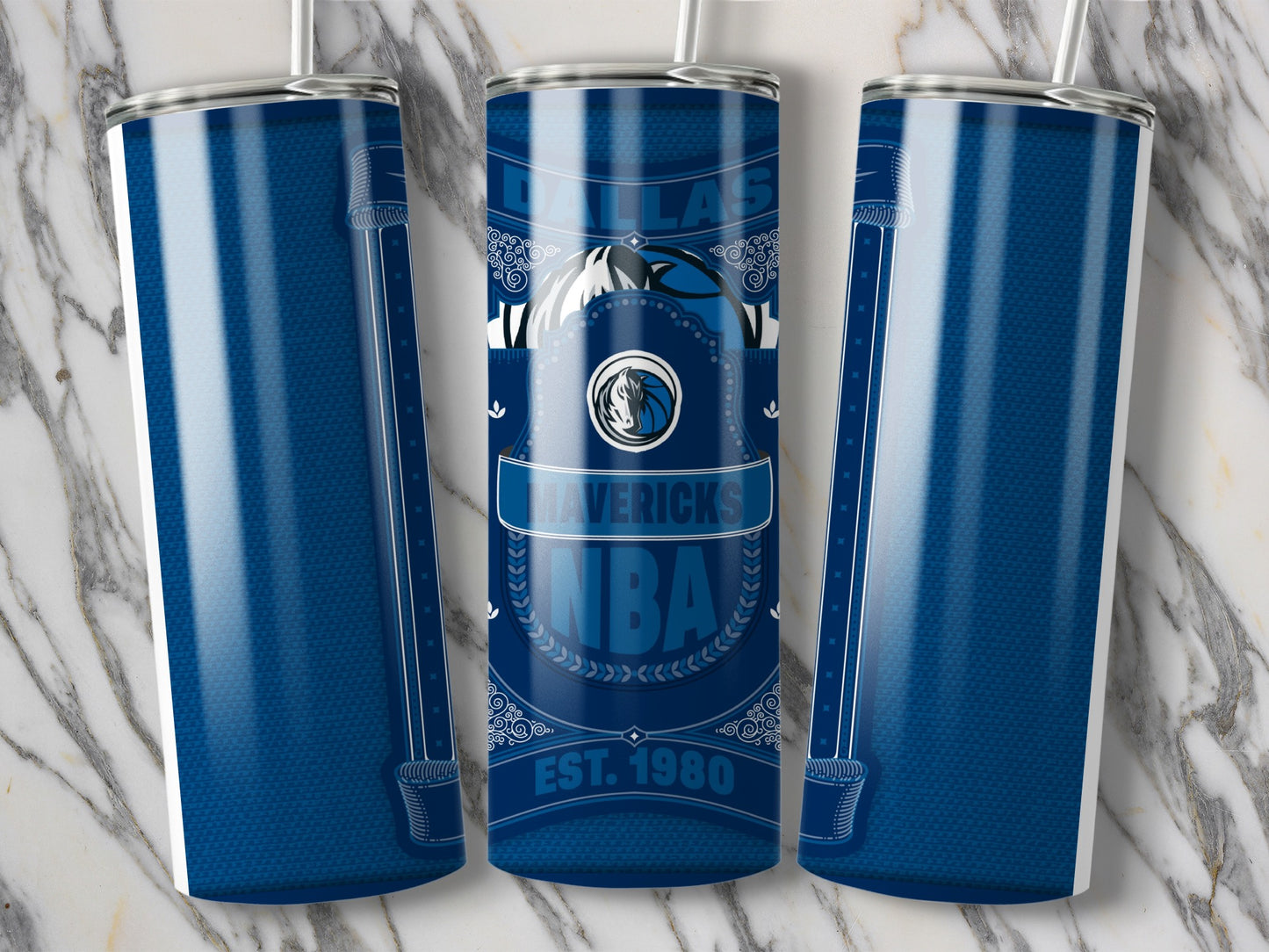 Dallas Mavericks NBA Team Est 1980 Blue Pattern Tumbler