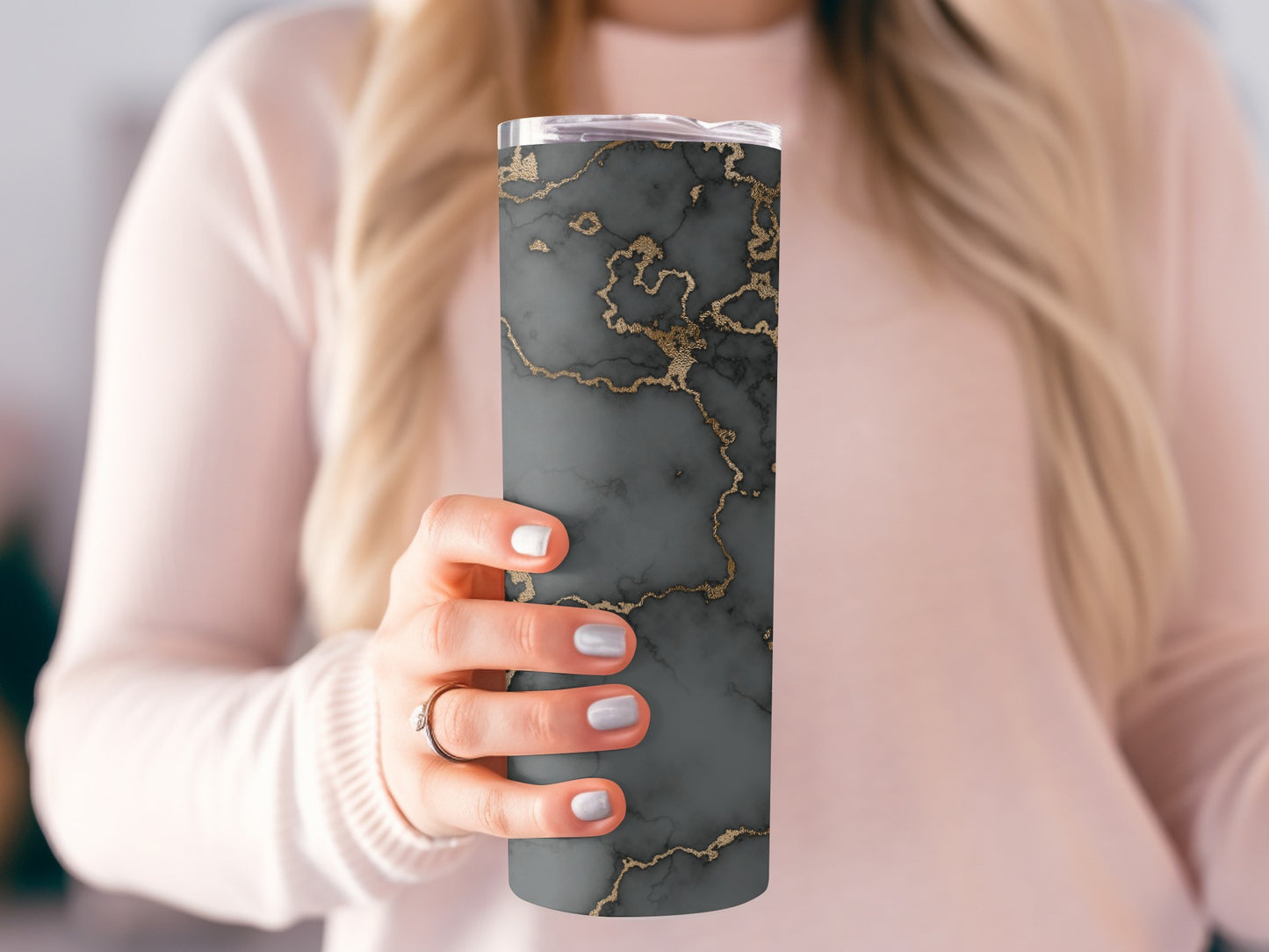 Gray Marble Gold Veins Pattern Artistic Design Tumblers