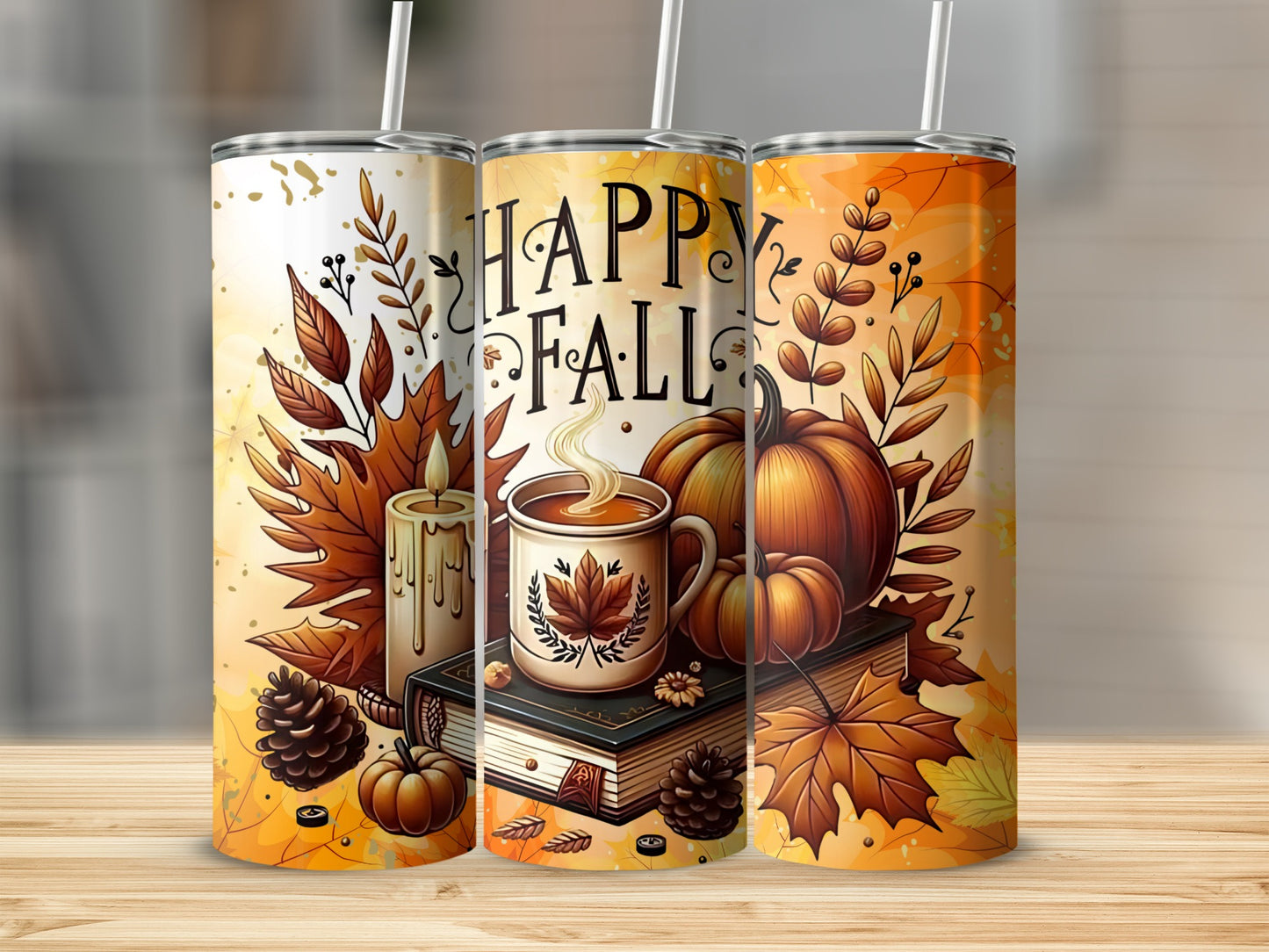 Autumn Themed Happy Fall Design Tumbler Cup
