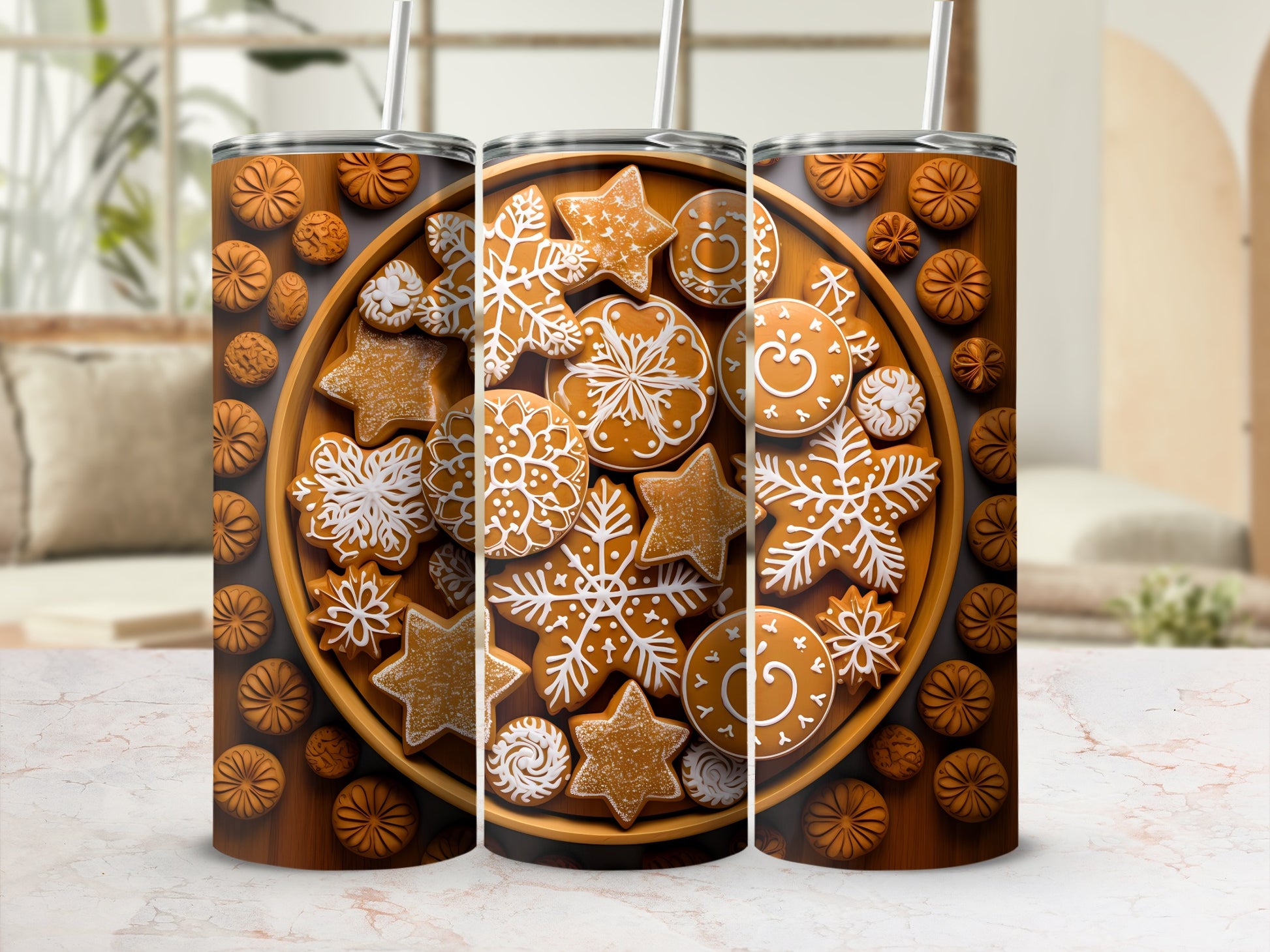 Festive Gingerbread Design Insulated Tumbler Cup