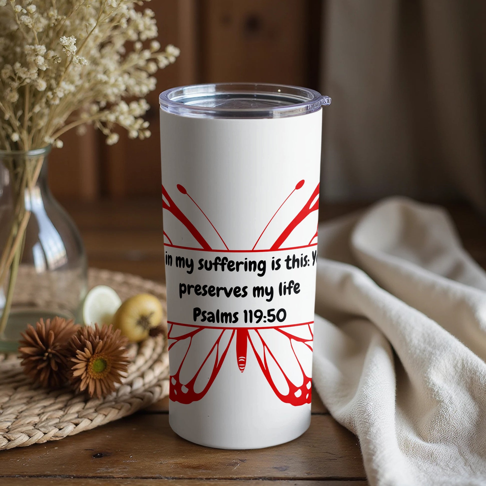 Inspirational Psalms Quote Butterfly Design Tumbler