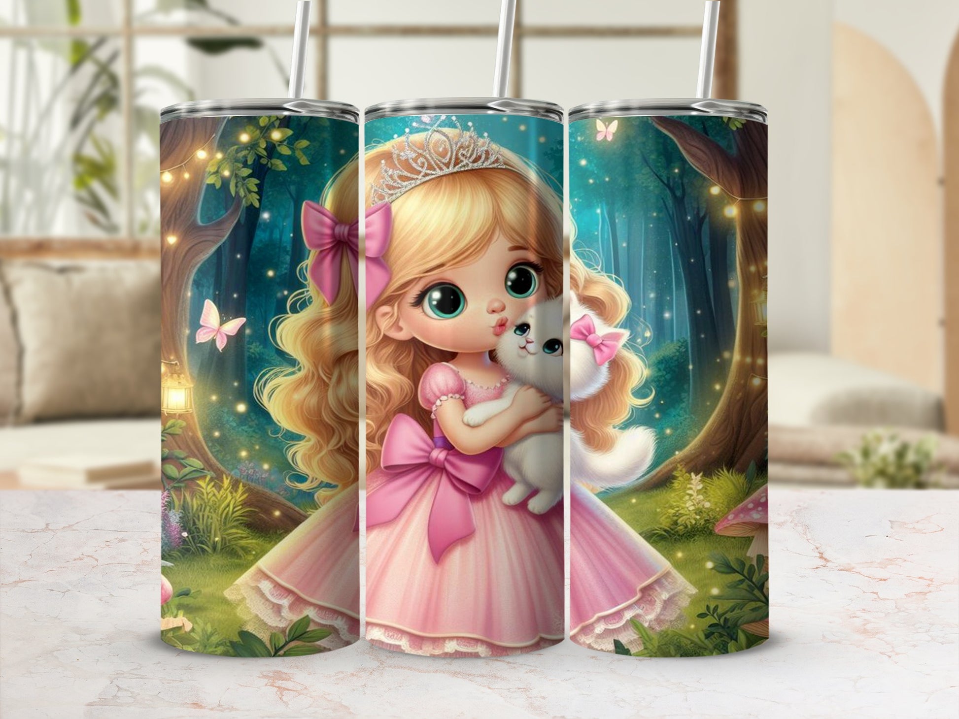 Beautiful Princess with Cat Fairytale Forest Tumbler