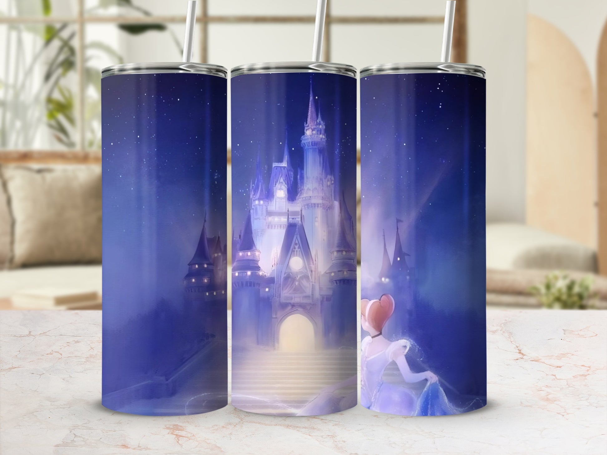 Enchanted Castle Tumbler with Night Sky Design