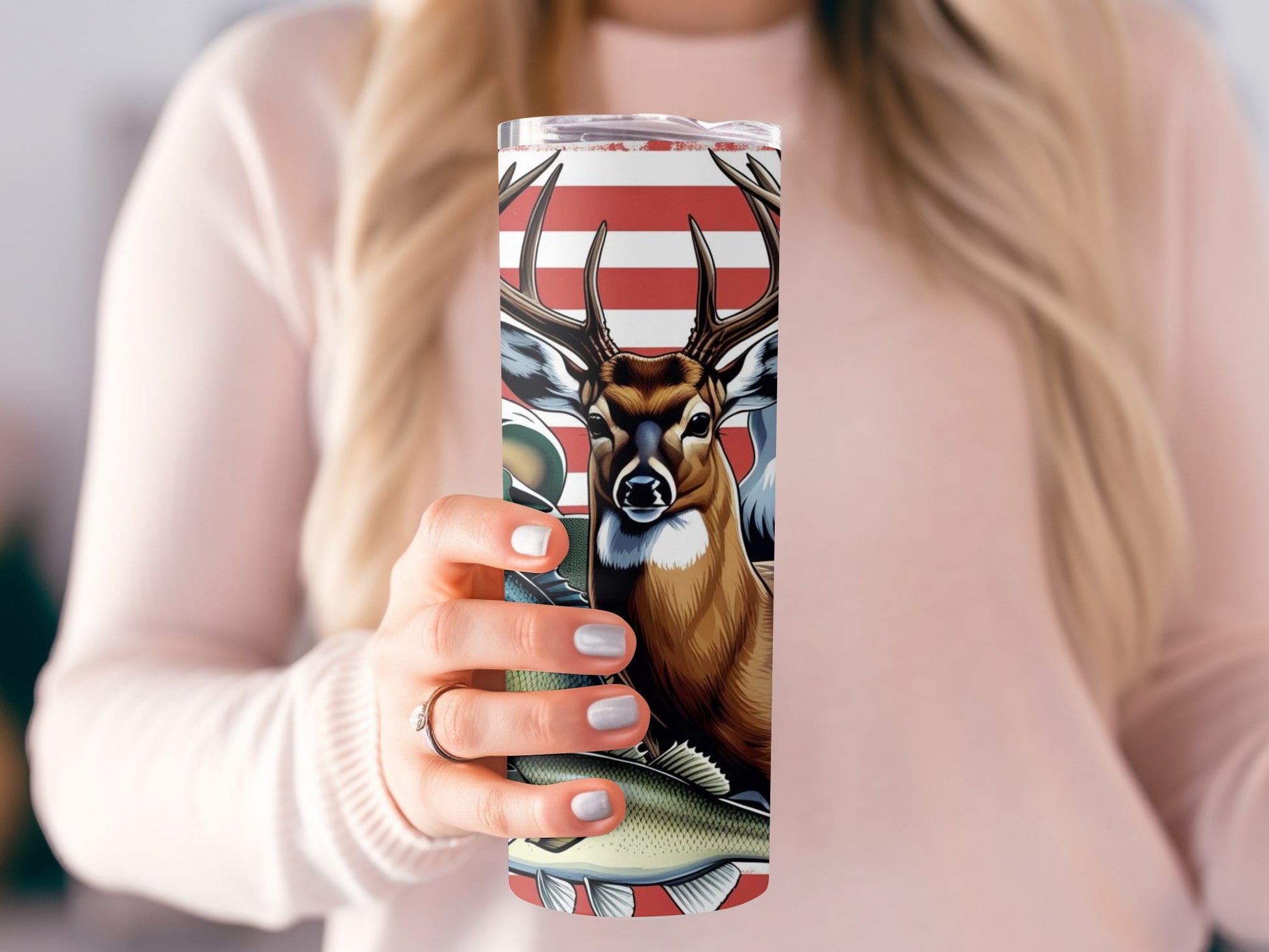 Deer and Fish with Stripes Insulated Tumbler