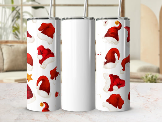 Santa Hat Pattern Slim Tumbler Holiday Drinkware Gift