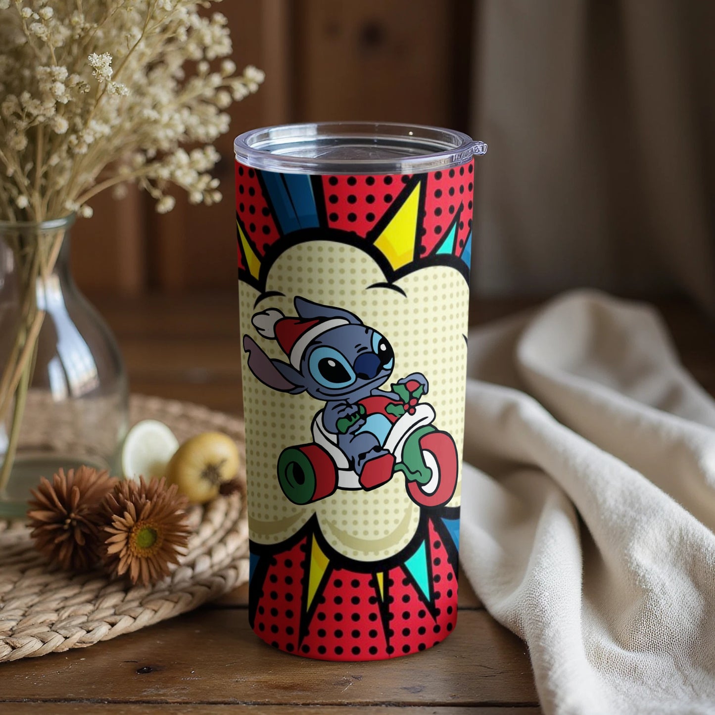 Tumbler with Cartoon Character in Pop Art Style