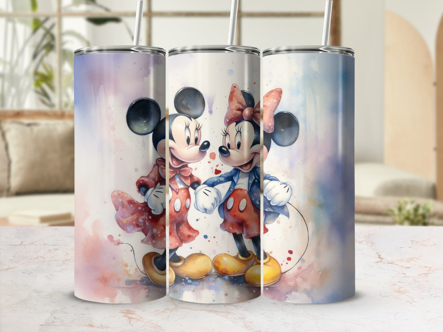Cute Mickey and Minnie Mouse Cartoon Tumbler Design