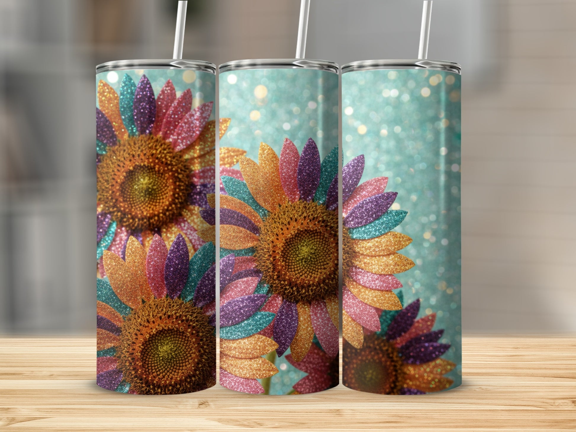 Colorful Glitter Sunflower Tumbler for Bright Days