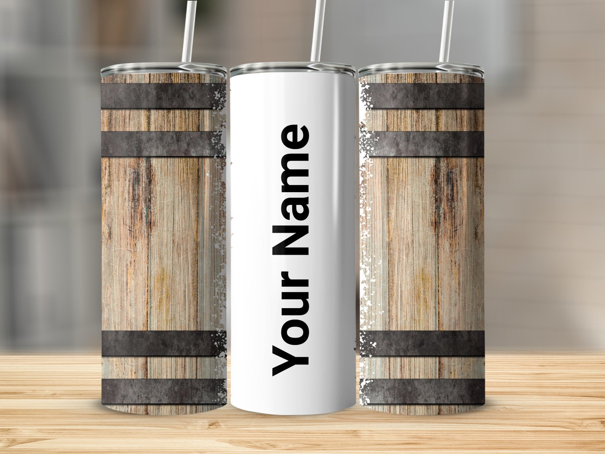 Personalized Rustic Wood and White Tumbler