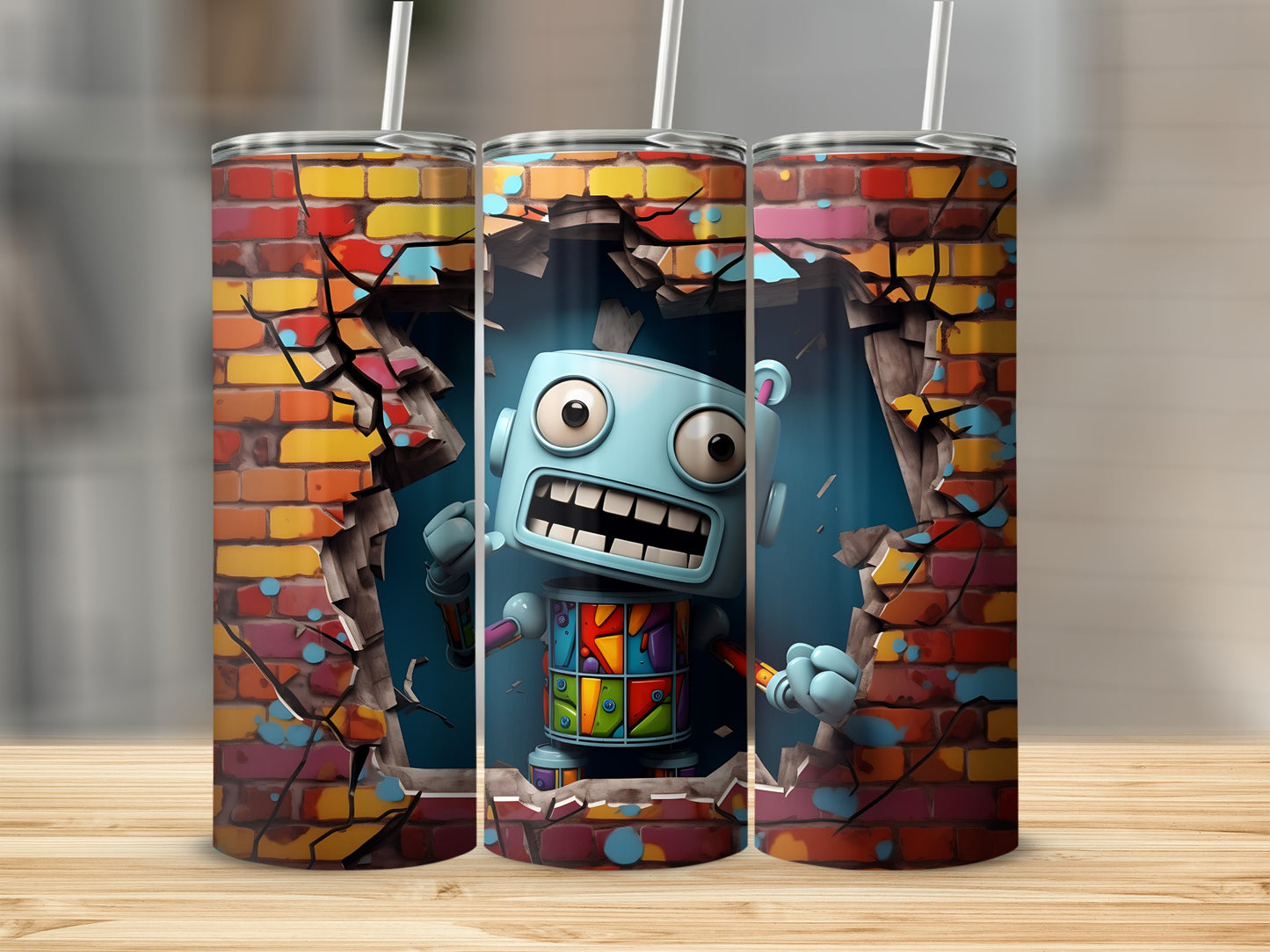 Colorful Brick Wall Breakthrough Robot Tumbler
