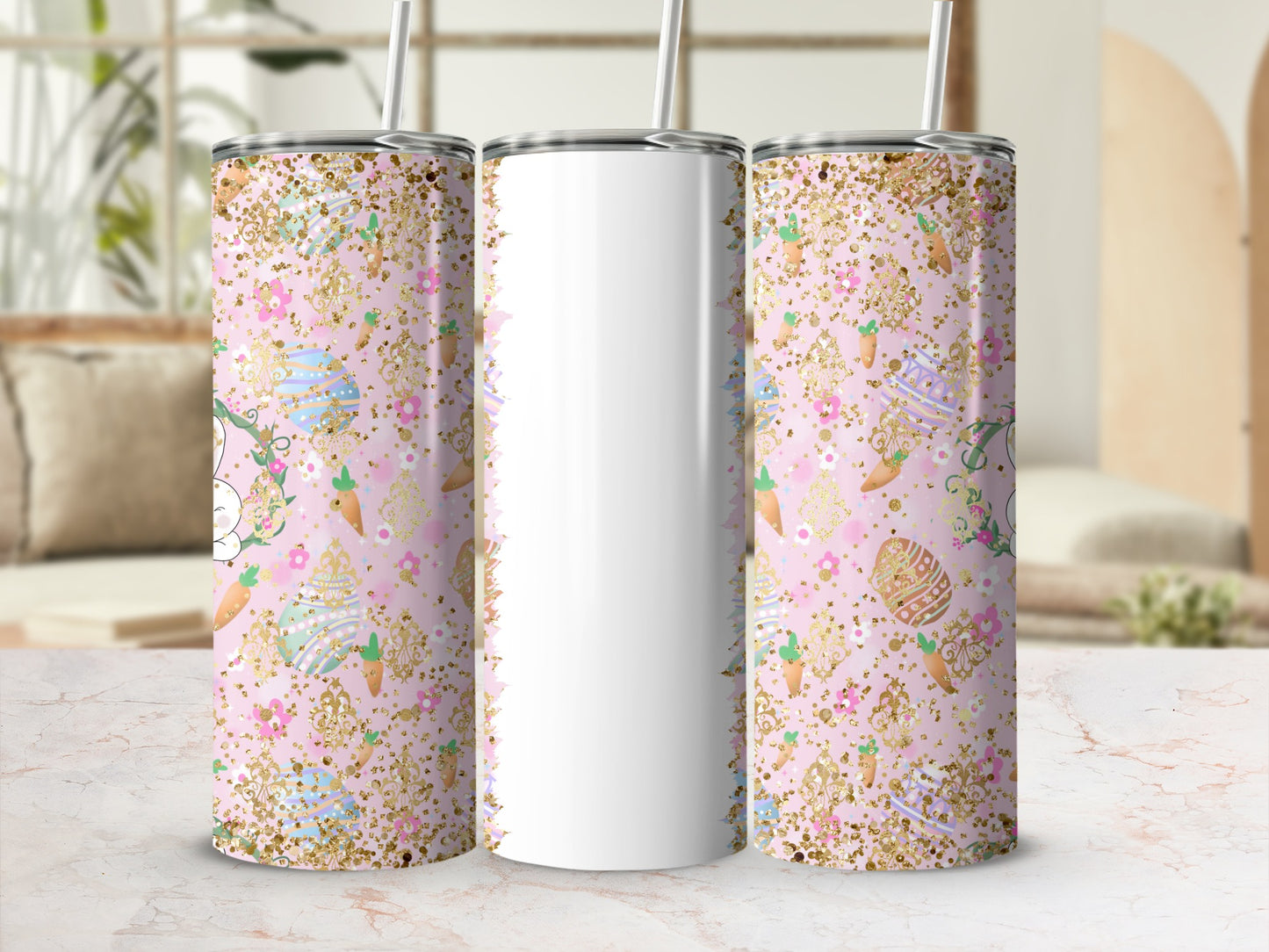 Pastel and Gold Glitter Ornament Print Tumbler