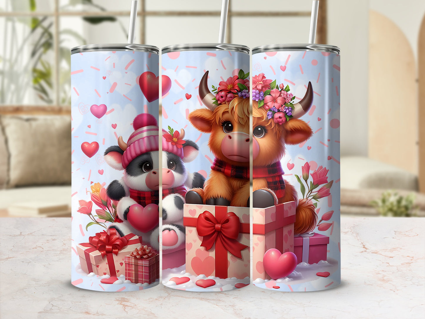 Cute Cow Themed Tumblers with Heart and Gift Designs