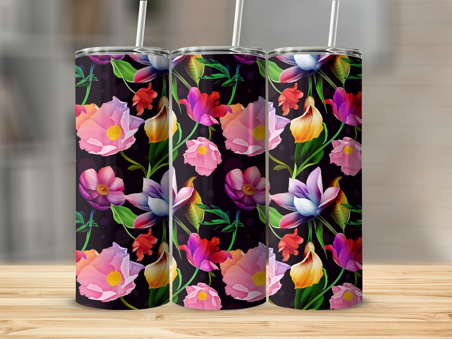Vibrant Floral Design Insulated Tumbler Cup