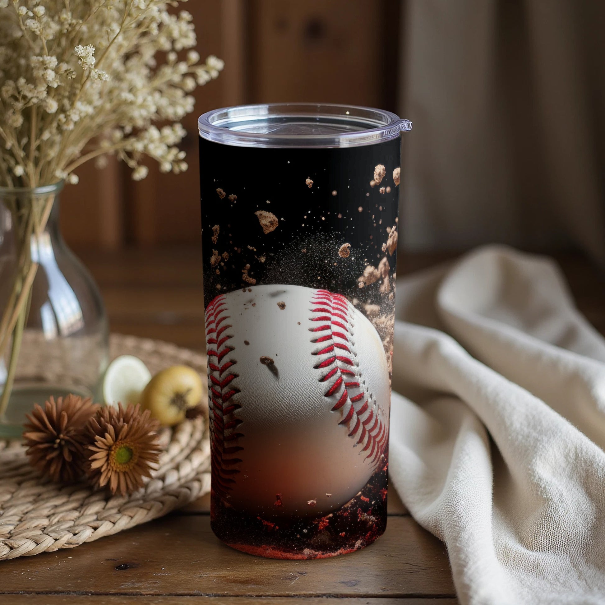Baseball and Dirt Splash Tumbler with Lid 20oz