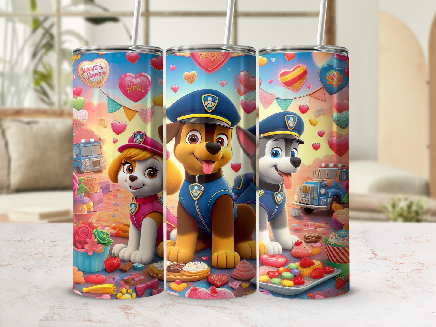 Colorful Cartoon Dogs with Hearts Insulated Tumbler