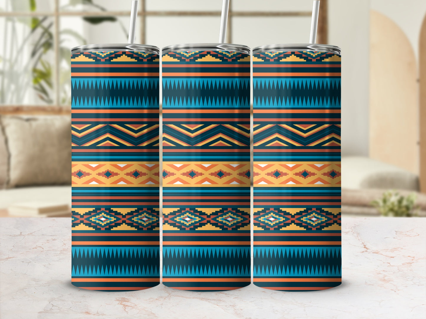 Vibrant Geometric Patterned Drinkware Tumbler Set