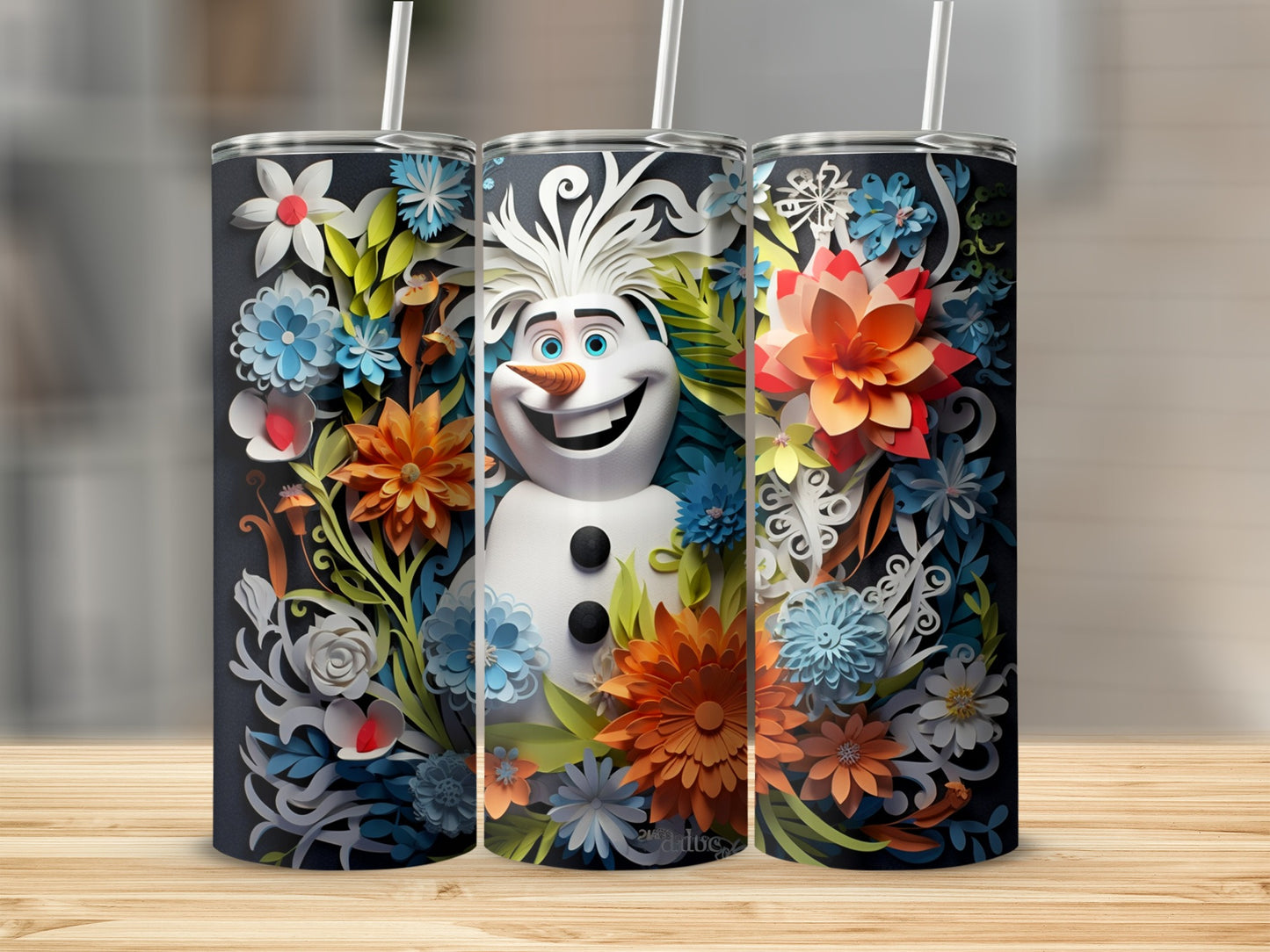 Floral Snowman Tumbler with Colorful Flower Design