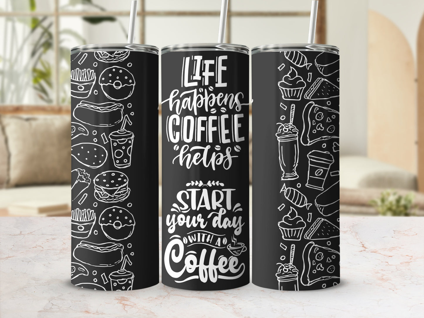 Life Happens Coffee Helps Illustrated Tumbler