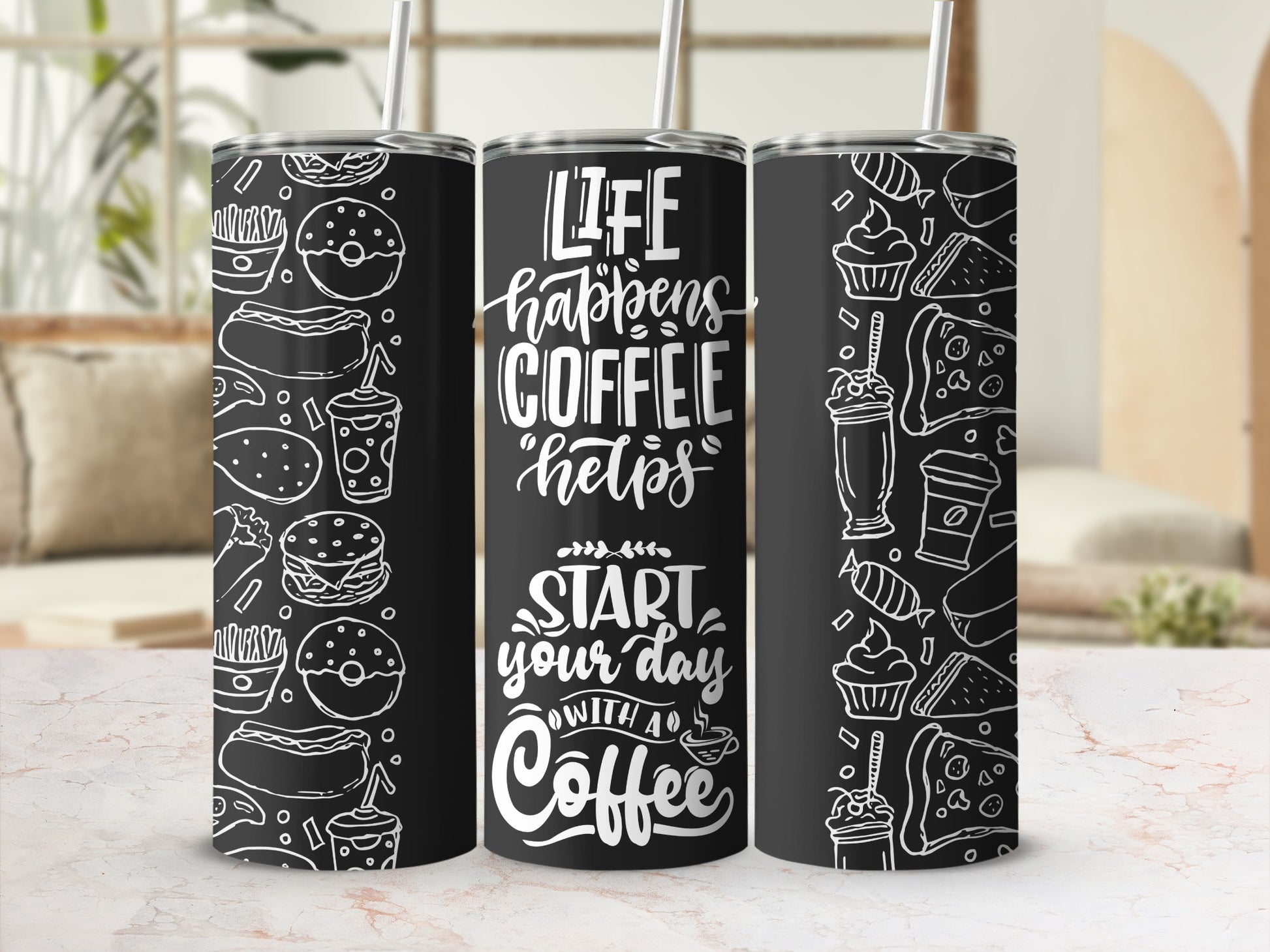 Life Happens Coffee Helps Illustrated Tumbler
